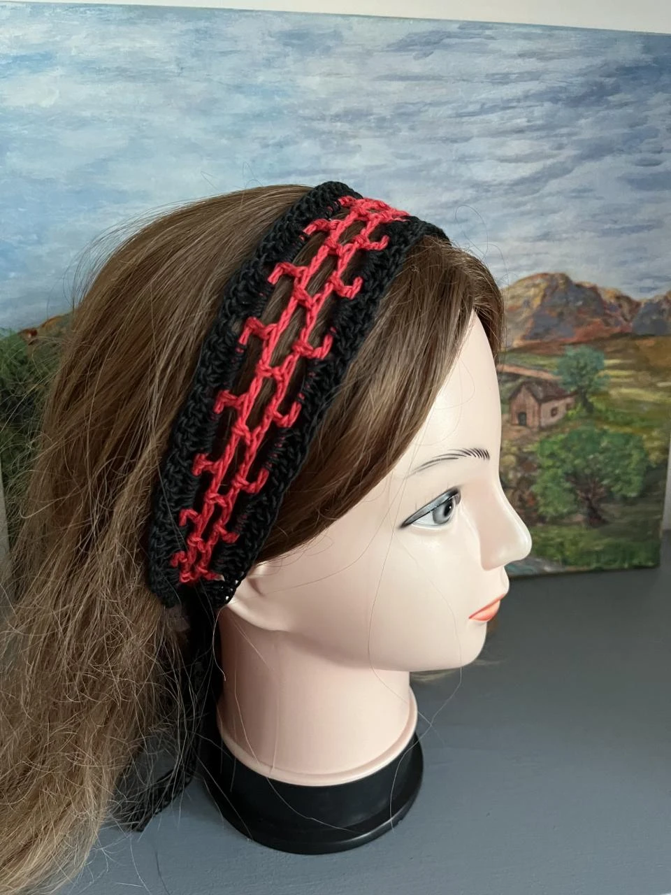 Bandeau Serre tête Headband Stirnband Hoofdband Venda Coton Rouge Noir Taille un